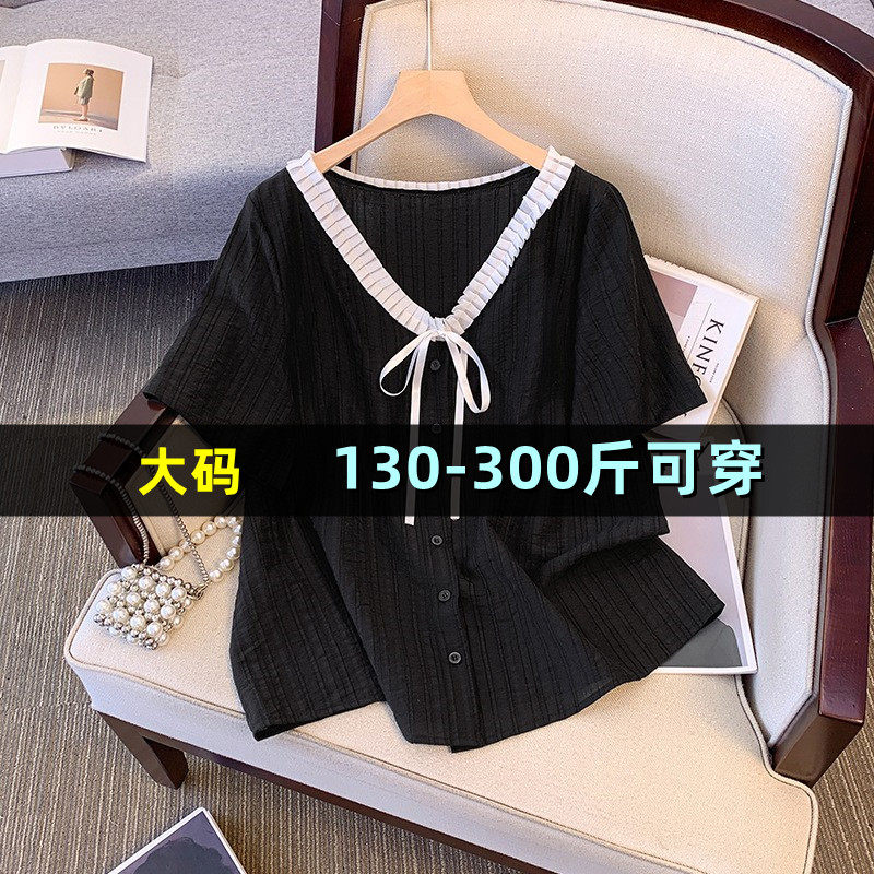 特大码天丝短袖衬衫女夏季200斤