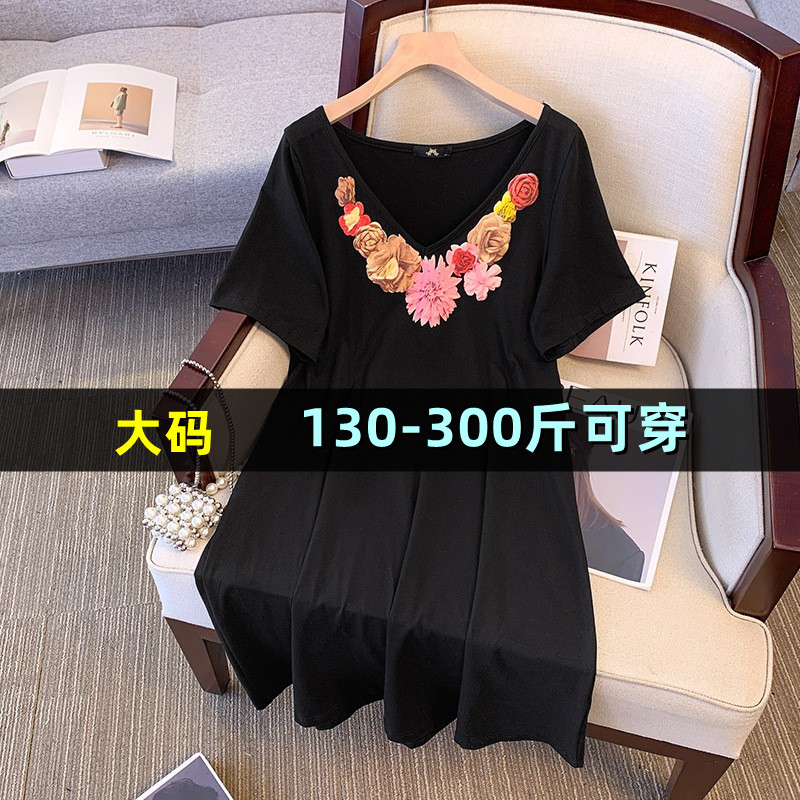 特大码赫本风盐系连衣裙女夏新款