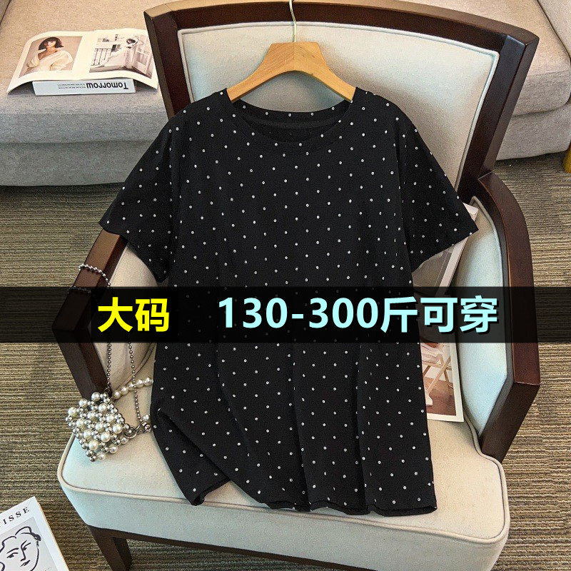 大码圆领短袖女中长款200斤