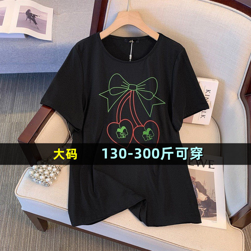 大码女装胖mm甜美风短袖T恤夏
