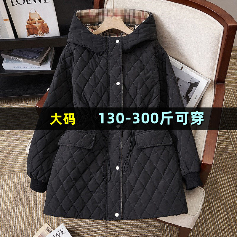 300斤特大码棉服女冬季胖mm200宽松韩版棉衣加肥保暖防风连帽外套