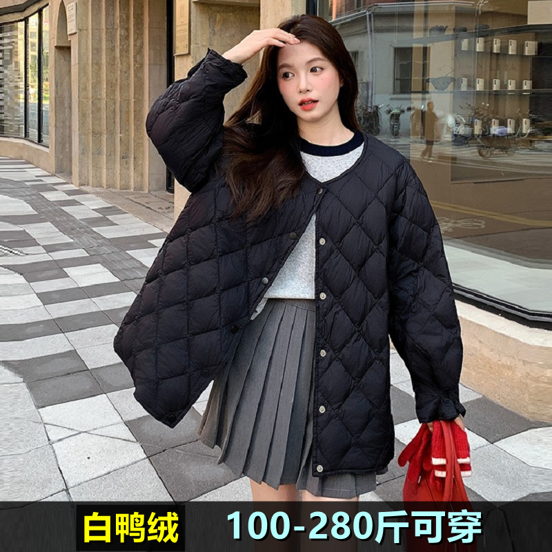 大码轻薄羽绒服女冬装新款200斤胖mm300宽松时尚韩版鸭绒保暖外套