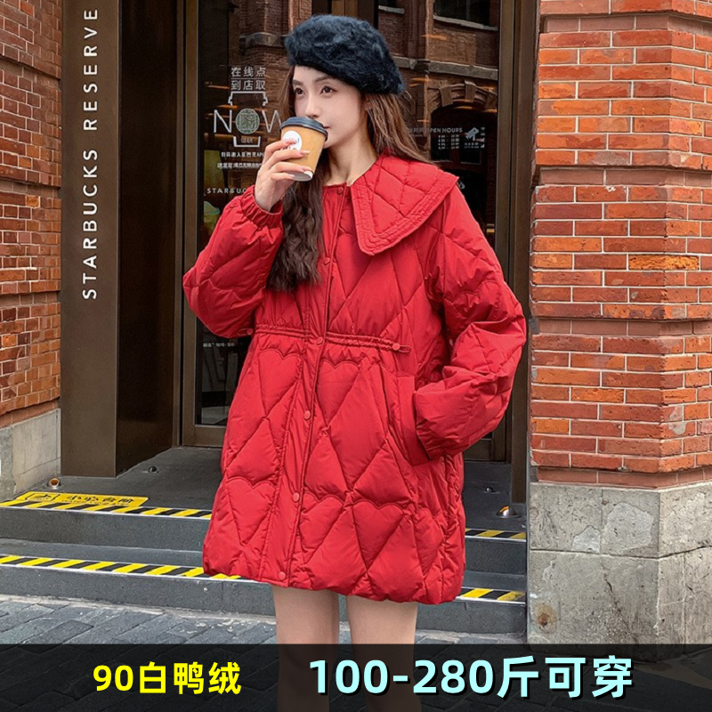 特大码羽绒服女翻领冬装200斤