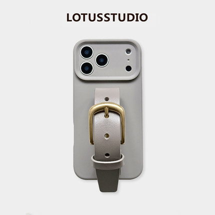 冷淡高级卵石灰iphone17promax经典皮带经典铜扣腕带手机壳原创设计网红小众ins风适用苹果16/15手机保护套