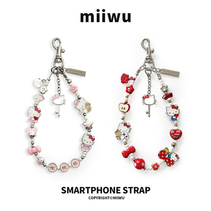 可爱Hello猫咪kitty手链金属手机链重工挂绳套装高品质通用款两色