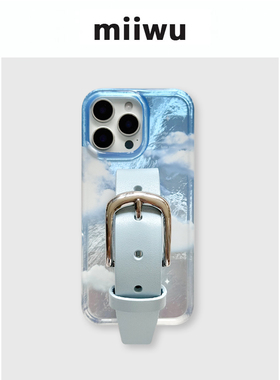 bluesky蓝天云朵植糅牛皮铜扣iphone17Promax经典铜扣腕带手机壳苹果16/15系列原创设计保护套手机保护壳