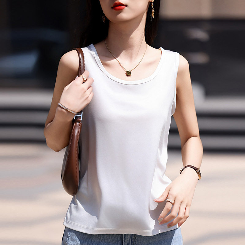 新款春夏三脂醋酸吊带背心女士纯色内搭宽松圆领缎面丝打底衫内搭
