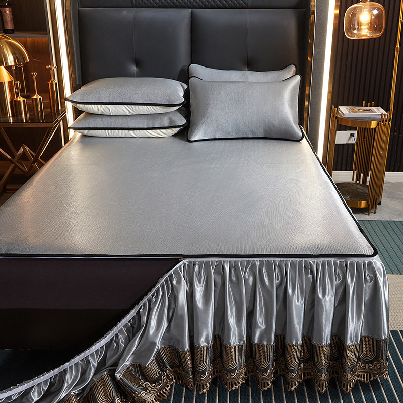 SHENMU HOME TEXTILE WEAVING ICE SILK RATTAN SEAT THREE-PIECE AIR-CONDITIONING SOFT MAT SUMMER FOLDING AND DETACHABLE MAT BED SKIRT