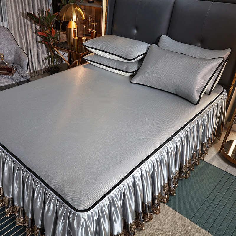 SHENMU HOME TEXTILE WEAVING ICE SILK RATTAN SEAT THREE-PIECE AIR-CONDITIONING SOFT MAT SUMMER FOLDING AND DETACHABLE MAT BED SKIRT