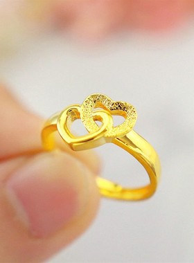 24K金沙金爱心戒指时尚简约