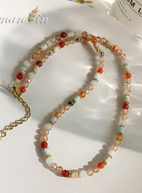 橘绿色彩色串珠多巴胺项链