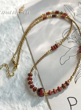 棕红色串珠项链轻奢小众高级感