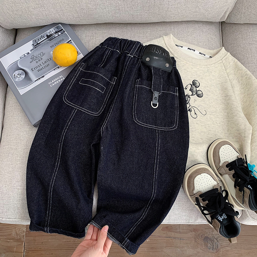 男童加绒牛仔裤2025新款儿童韩版休闲长裤男孩时髦洋气百搭裤子潮