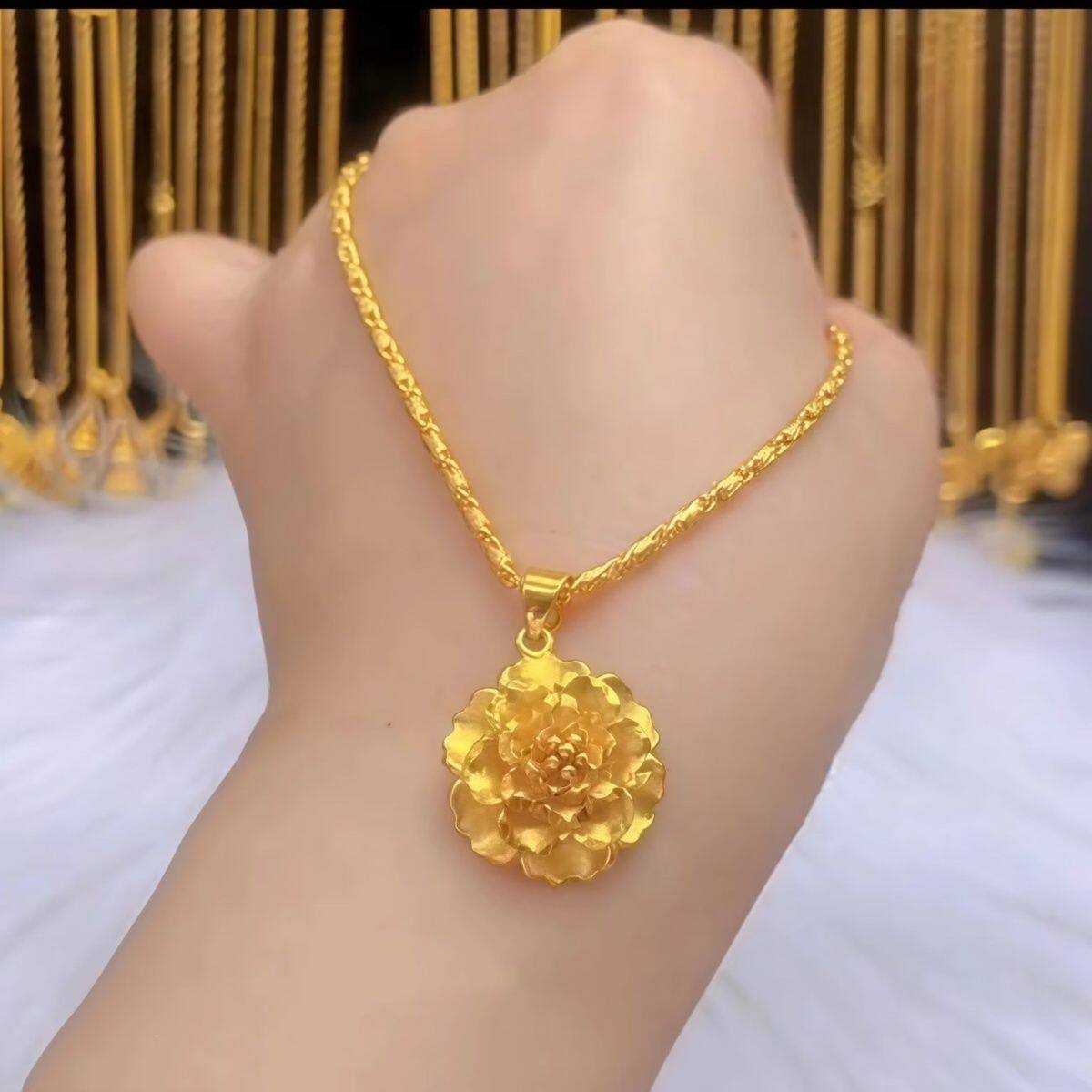 古迪美金色花朵吊坠项链