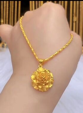 古迪美金色花朵吊坠项链