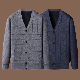 新品针织开衫春装 V领宽松爸爸装大码毛衣外套 不加绒休闲上衣薄