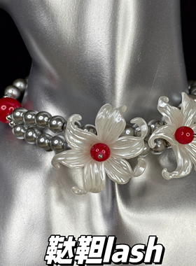 Lash 小众高级设计感白色大花朵项链银珍珠双层花朵项链choker