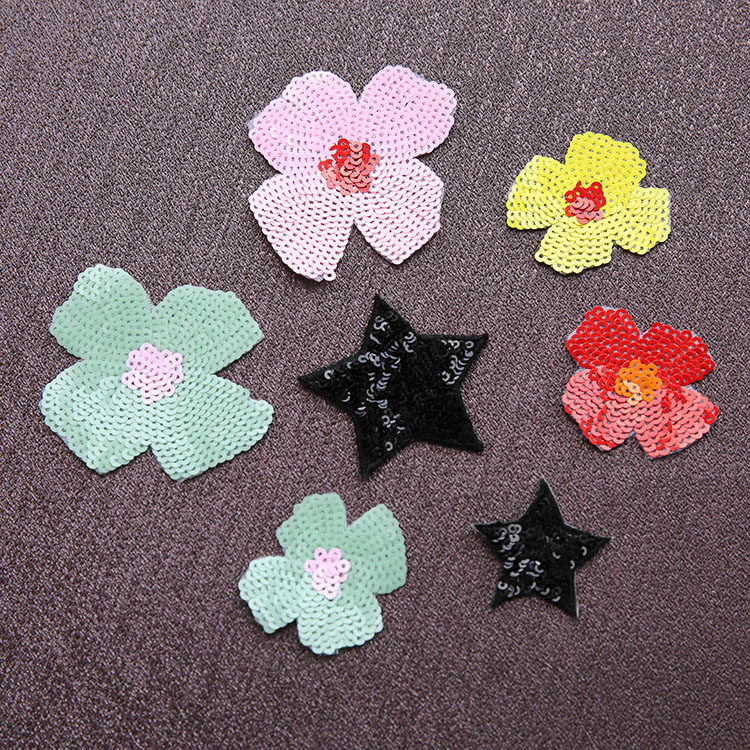 电绣亮片手工花朵补丁贴diy包包帽鞋t恤裙子贴花辅料布贴diy