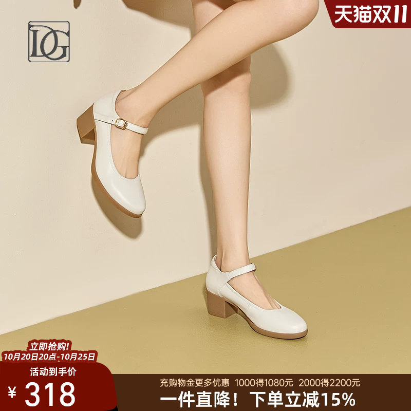 【头层牛皮】真皮法式玛丽珍鞋女中跟新款搭配裙子妈妈小皮鞋