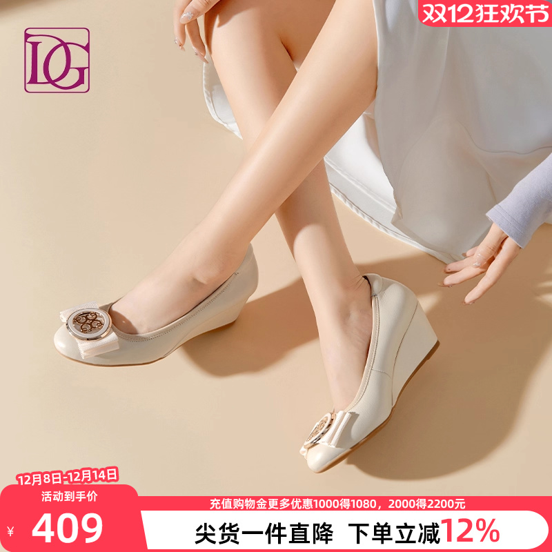 【商场同款】坡跟单鞋2025秋季新款真皮增高女鞋舒适真皮妈妈皮鞋