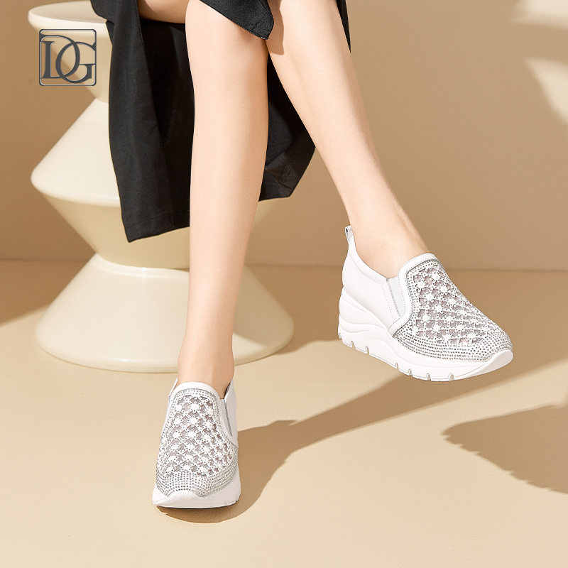 【商场同款】厚底小白鞋女2025夏季真皮镂空网眼透气妈妈鞋休闲鞋