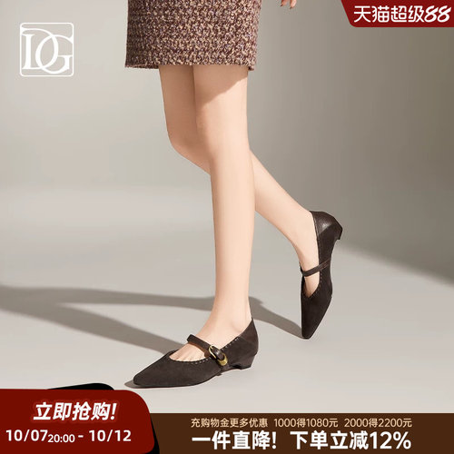 【商场同款】法式复古风玛丽珍鞋女2026春新款真皮粗跟尖头单鞋
