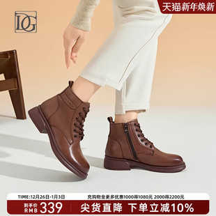 秋冬踝靴 美拉德短靴英伦风马丁靴女真皮粗跟新款 头层牛皮