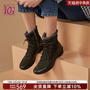 低跟短筒及踝靴 真皮粗跟马丁靴女秋冬加绒2025新款 商场同款