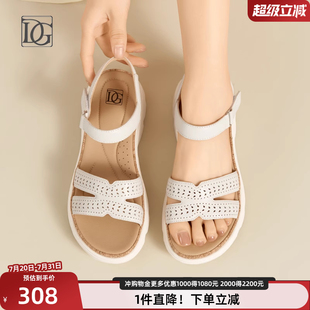 女夏季 子 羊皮 妈妈鞋 露趾罗马鞋 厚底松糕鞋 真皮凉鞋 2025年新款