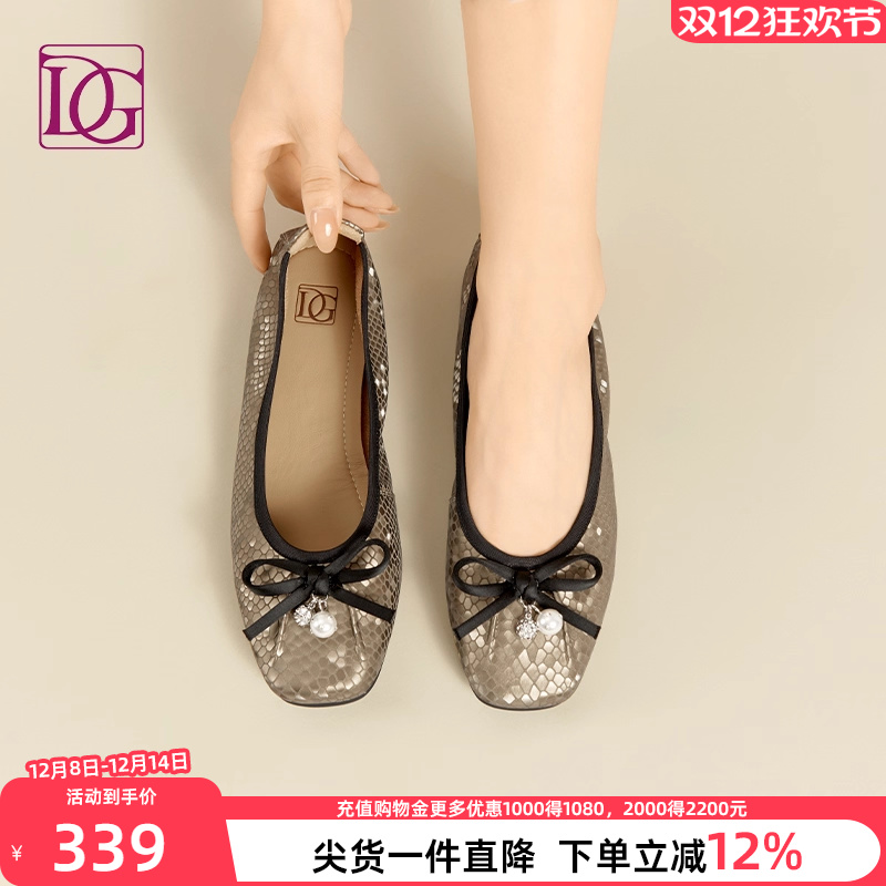 【头层牛皮】浅口平底鞋女2025新款真皮方头蝴蝶结女单鞋芭蕾舞鞋