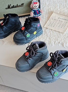 11635童鞋2025冬欧版巴家擦色洋气男女童高帮靴保暖靴板鞋运动鞋