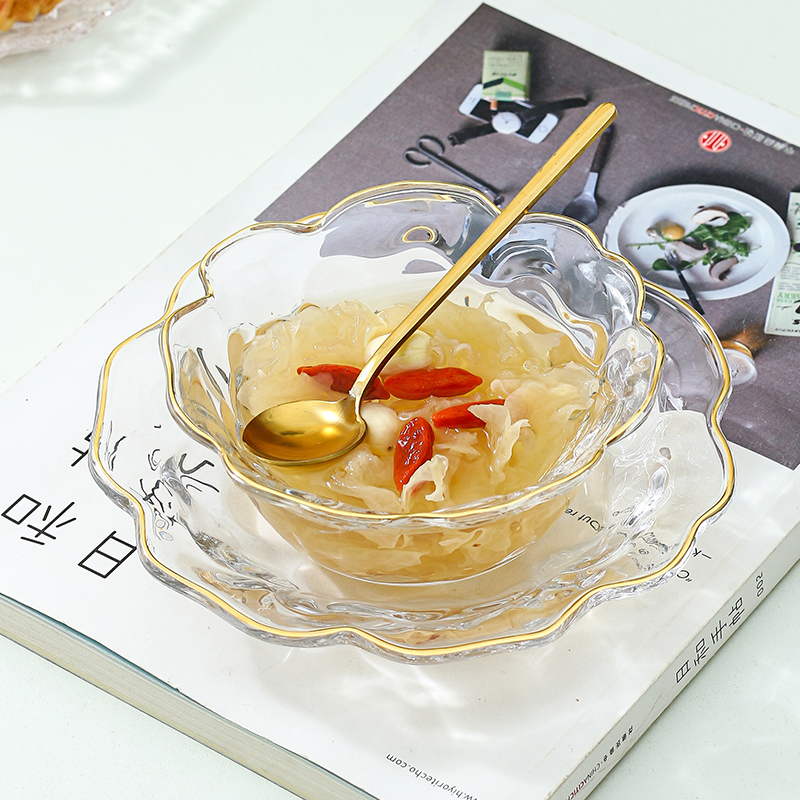 轻奢甜品碗金边玻璃燕窝碗精致碗