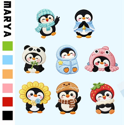 卡通企鹅布贴自粘免缝衣服羽绒服裤子破洞修补神器刺绣可缝补丁贴