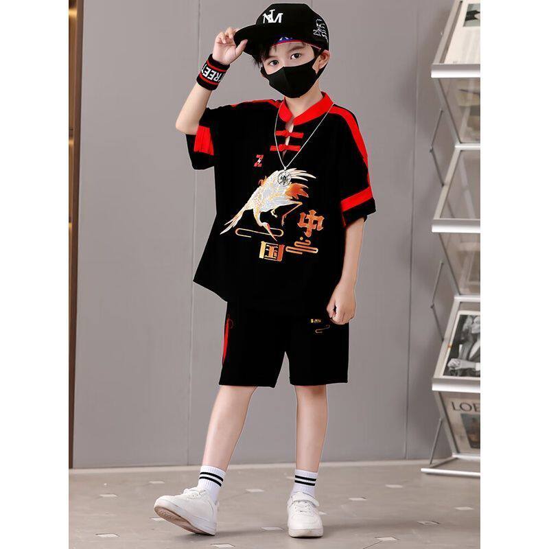 新中式民族服装9岁男童短袖套装6夏天8儿童改良汉服7国潮男孩夏装