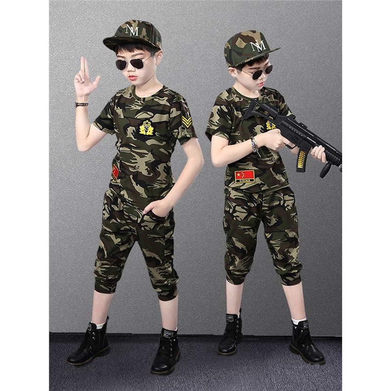 男童夏季套装2026年新款儿童短袖t恤两件套男孩军训迷彩服军装6岁