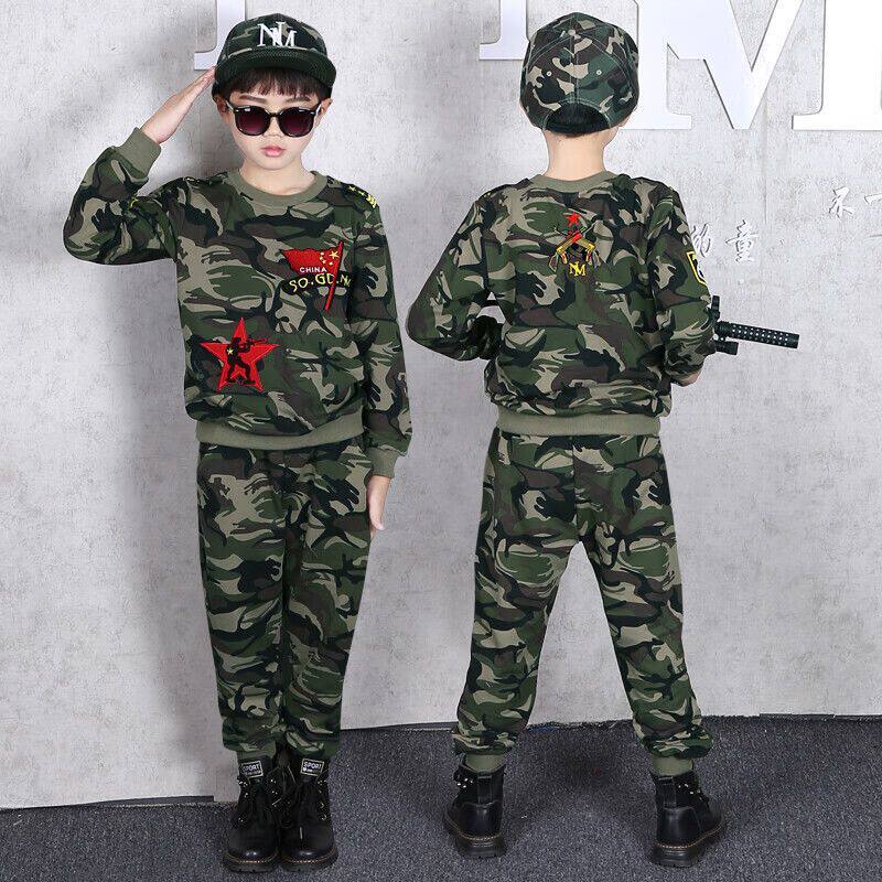 春秋装儿童迷彩套装2026新款男童迷彩服大童棉料帅气男孩军训服装