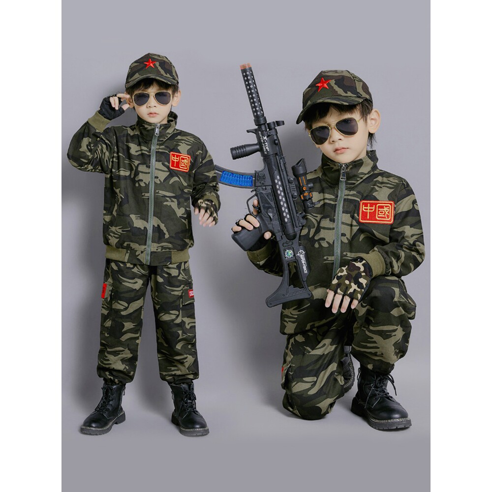 户外迷彩服套装儿童战狼春秋男童军训服特种兵两件套小学生演出服