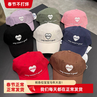 韩国emis正品棒球帽新款爱心帽子小众潮牌男女同款帽子情侣鸭舌帽