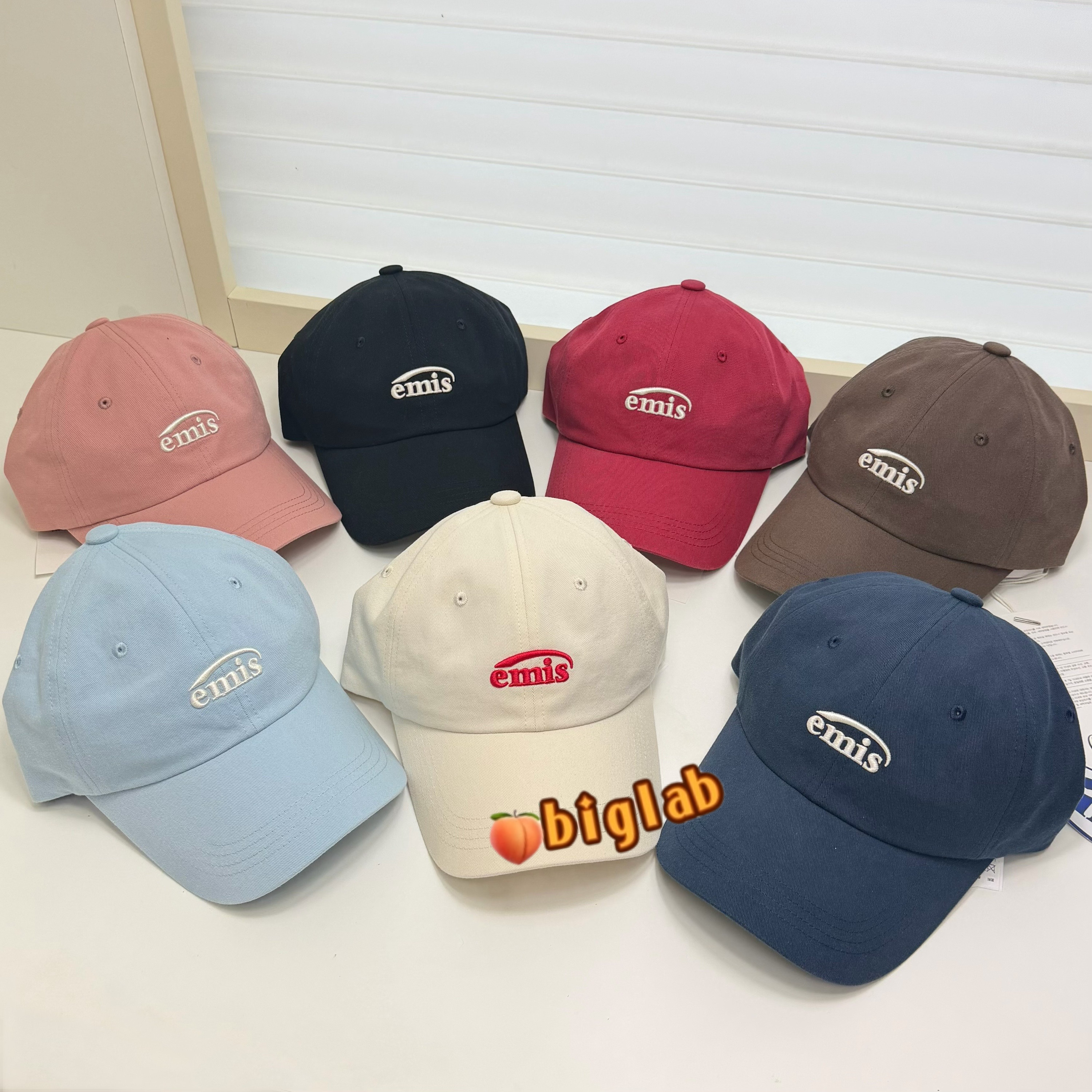 韩国emis专柜正品小标棒球帽经典软顶弯檐男女同款小众潮牌帽子