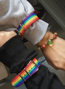 抖音网红ahl.同款彩虹腕带20mm撞色表带夹心蛋挞le彩色手绳饰品