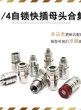 高压水枪不锈钢自锁头快接配件12mm快插孔G1/4,NPT螺纹,M22,M14