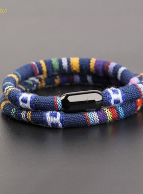 瑞铂朗 跨境热销简约欧美布制的流行手绳不锈钢磁扣手链