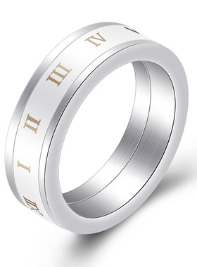 罗马数字不掉色钛钢转动戒指