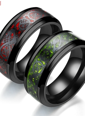 欧美风红色碳纤维龙纹源头戒指