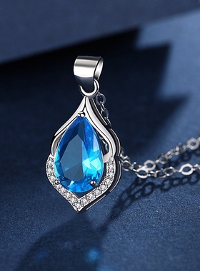 蓝色水滴海洋之心锁骨链