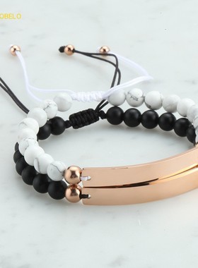 2023年新款跨境不锈钢串珠手链DIY激光镭射字母情侣名字男士手链