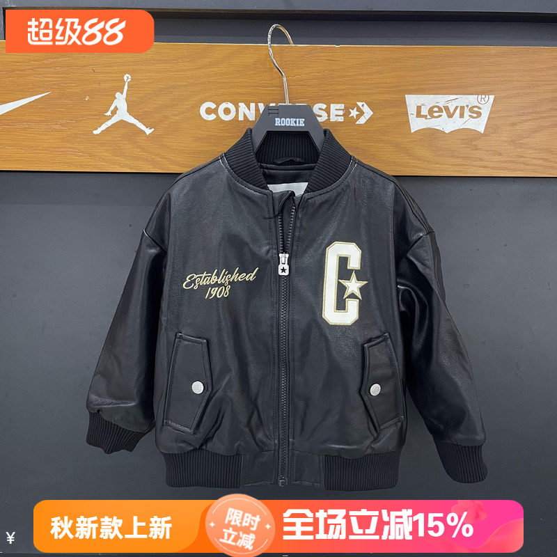 匡威童装大C星休闲皮衣26年春男童女童立领棒球夹克外套CV2412157