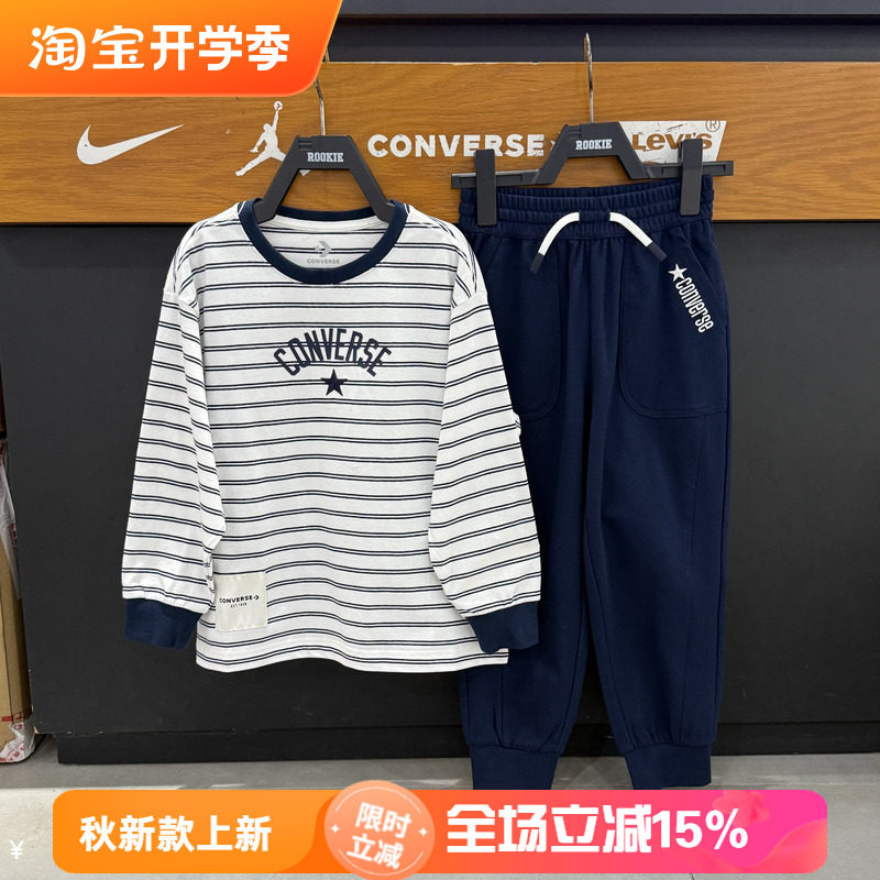 Converse匡威条纹长袖T恤春男女圆领字母logo航海风上衣CV2612318