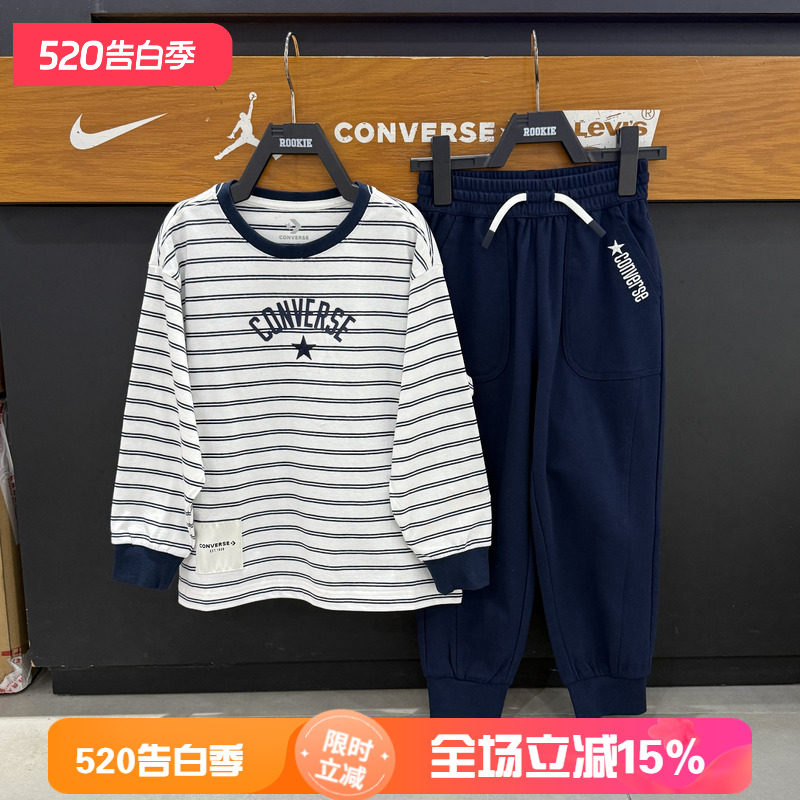 Converse匡威条纹长袖T恤春男女圆领字母logo航海风上衣CV2612318