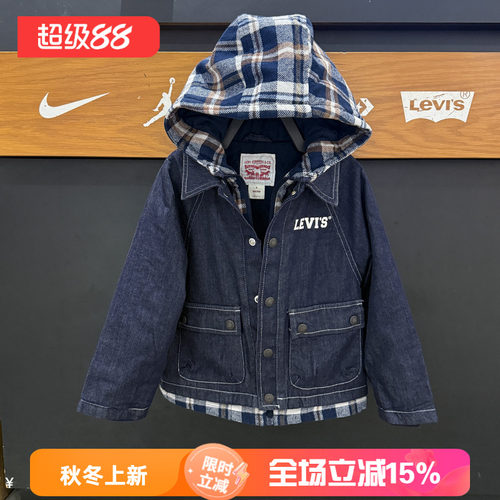 李维斯童装假两件棉服连帽翻领